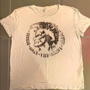 DIESEL LOGO METALLIC SILVER WOMENS T-SHIRT Size M/L Lime Green